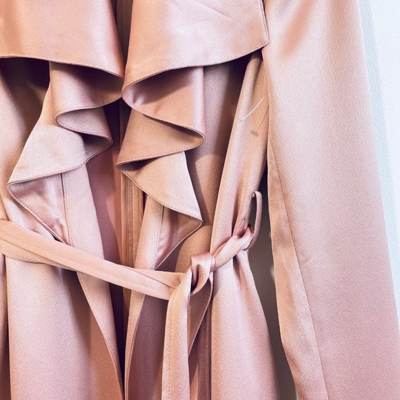 Bar III Women's Ruffle Drape Front Silky Jacket With Belt Pink Extra Small New - Picture 5 of 10